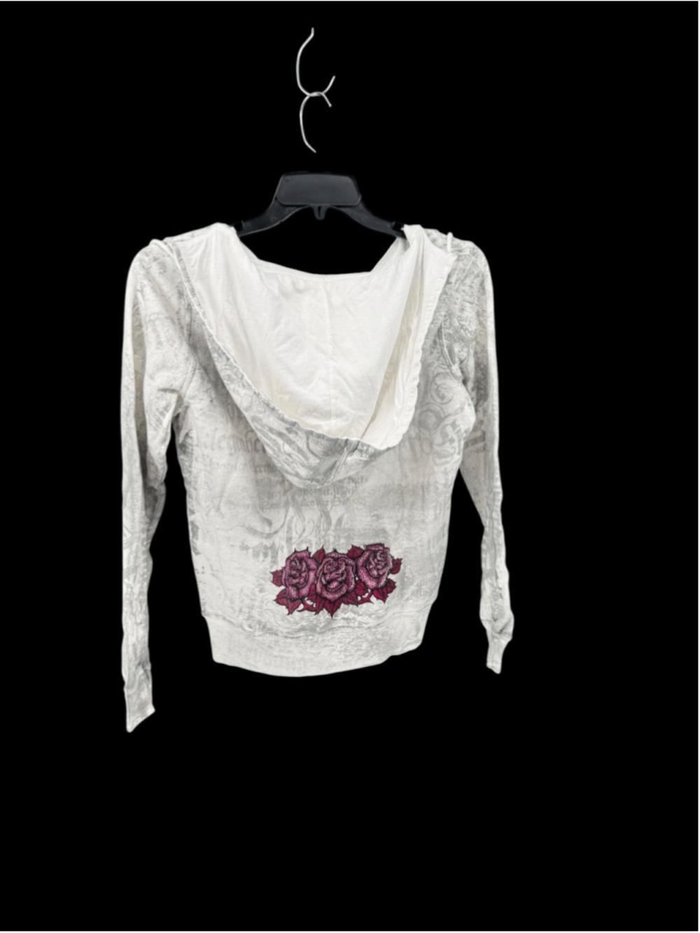 Women's Sinful Hoodie Sweatshirt Size L White Pink Graphic Rose - Picture 2 of 3